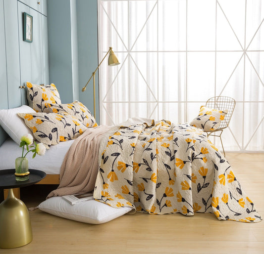 DaDa Bedding Yellow Fleur Floral Golden Orange Ivory Cream Scalloped