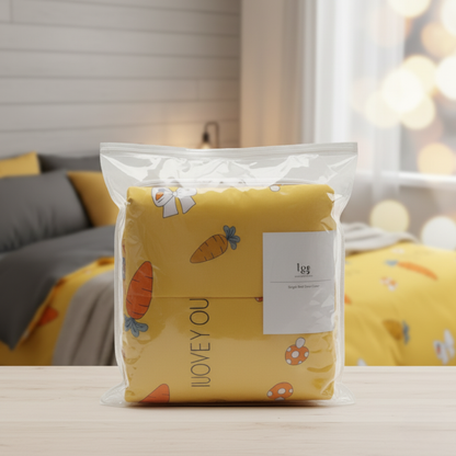 Single Bed Duvet Cover, Bright Yellow Carrot Design – Soft Touch • Dorm & Kids Room
