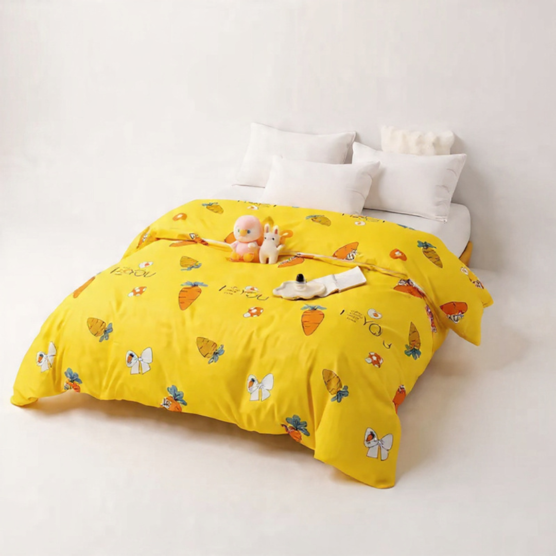 Single Bed Duvet Cover, Bright Yellow Carrot Design – Soft Touch • Dorm & Kids Room