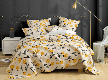 DaDa Bedding Yellow Fleur Floral Golden Orange Ivory Cream Scalloped