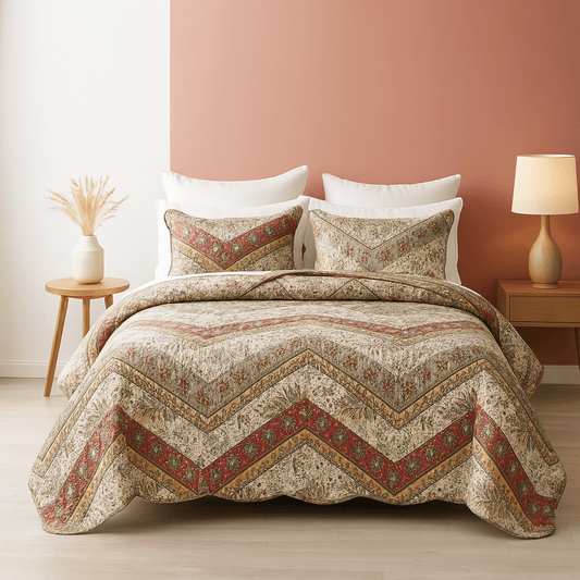 DaDa Bedding Rustic Bohemian Cranberry Sage Chevron Floral Bedspread