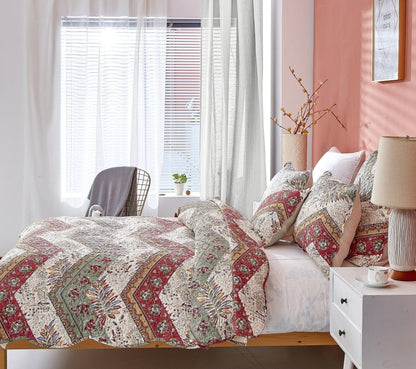 DaDa Bedding Rustic Bohemian Cranberry Sage Chevron Floral Bedspread