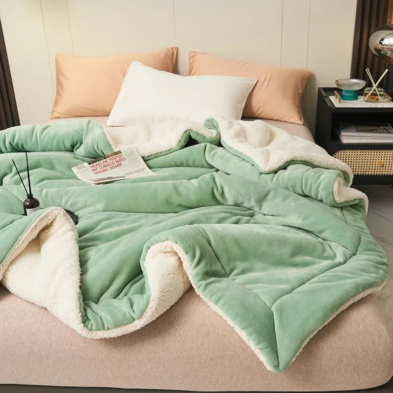 Imitation Lambswool Autumn Winter Warm Blanket Mechanical Wash Double Layer Queen Blankets for Beds Super Soft Plush Comfortable