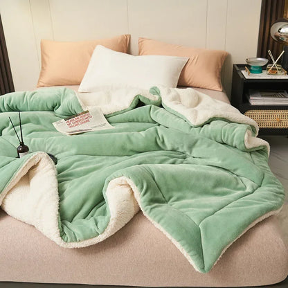 Imitation Lambswool Autumn Winter Warm Blanket Mechanical Wash Double Layer Queen Blankets for Beds Super Soft Plush Comfortable