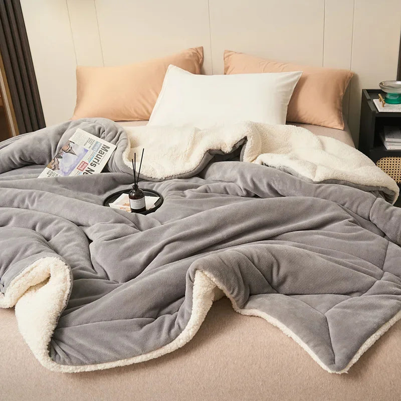Imitation Lambswool Autumn Winter Warm Blanket Mechanical Wash Double Layer Queen Blankets for Beds Super Soft Plush Comfortable