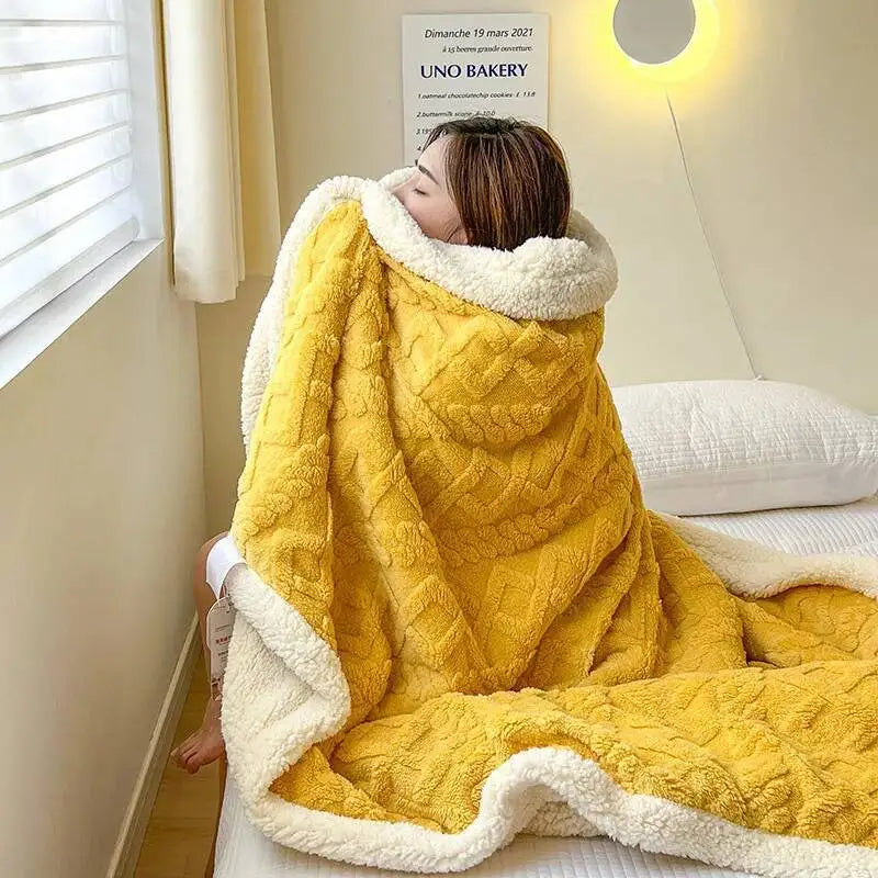 Soft Woolen Blanket for Bedding and Sofa, Warm Lamb Velvet Flannel Cover Blanket for Office, Air Conditioning and Nap