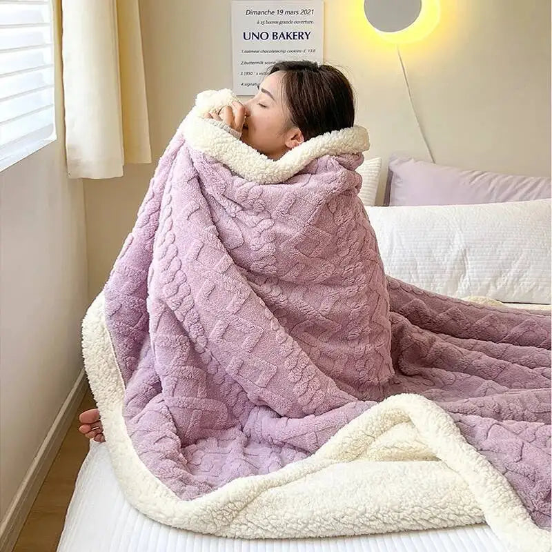 Soft Woolen Blanket for Bedding and Sofa, Warm Lamb Velvet Flannel Cover Blanket for Office, Air Conditioning and Nap
