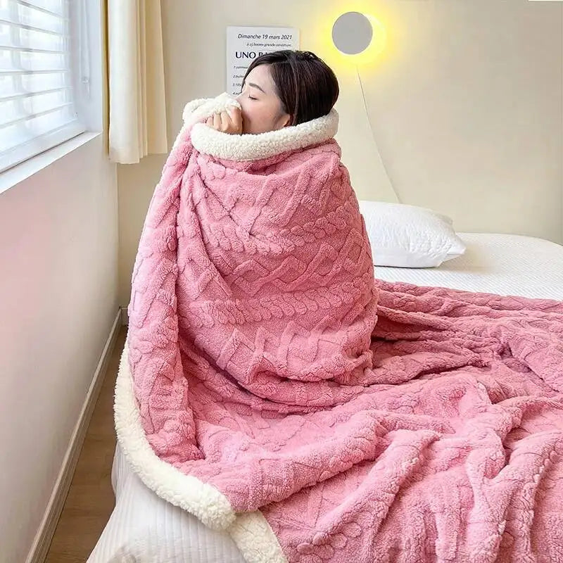 Soft Woolen Blanket for Bedding and Sofa, Warm Lamb Velvet Flannel Cover Blanket for Office, Air Conditioning and Nap