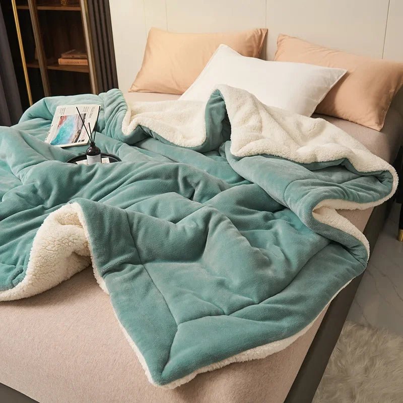 Imitation Lambswool Autumn Winter Warm Blanket Mechanical Wash Double Layer Queen Blankets for Beds Super Soft Plush Comfortable