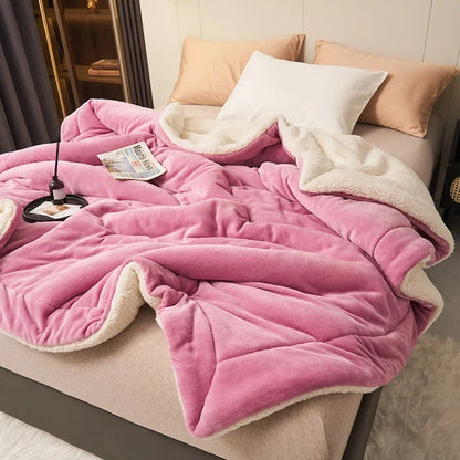 Imitation Lambswool Autumn Winter Warm Blanket Mechanical Wash Double Layer Queen Blankets for Beds Super Soft Plush Comfortable
