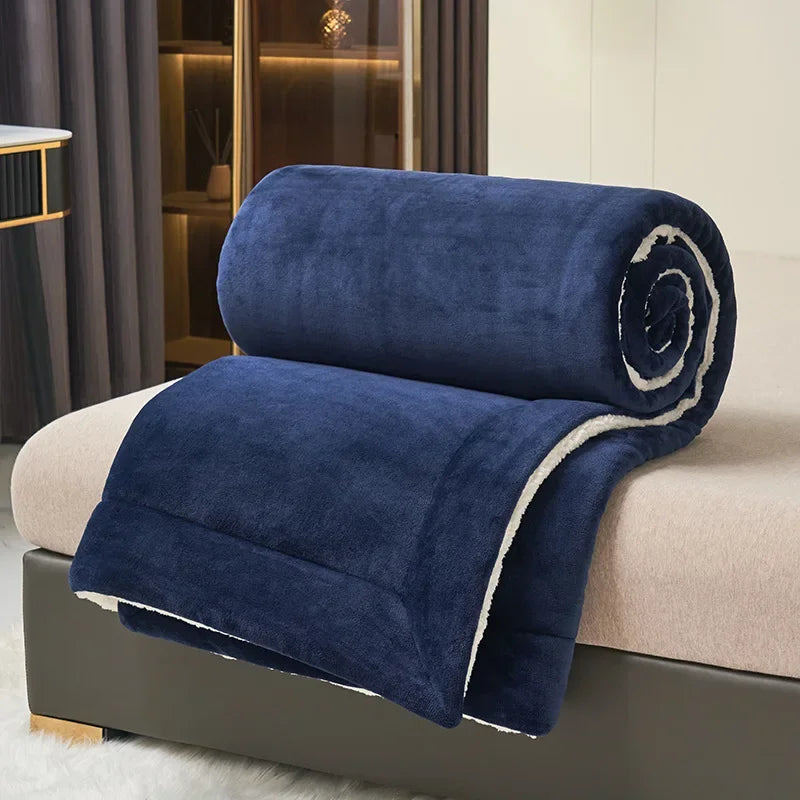 Imitation Lambswool Autumn Winter Warm Blanket Mechanical Wash Double Layer Queen Blankets for Beds Super Soft Plush Comfortable