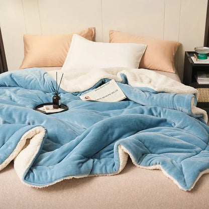Imitation Lambswool Autumn Winter Warm Blanket Mechanical Wash Double Layer Queen Blankets for Beds Super Soft Plush Comfortable