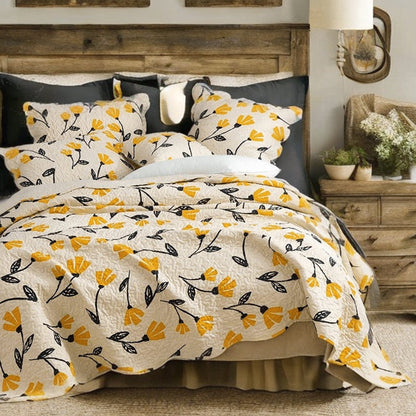 DaDa Bedding Yellow Fleur Floral Golden Orange Ivory Cream Scalloped