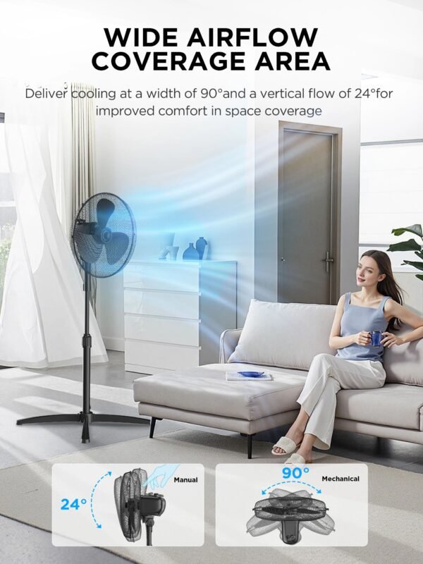 💨 Selloria BreezeMaster™ 40W Table & Pedestal Fan 3-Speed | 90° Oscillation | Adjustable Height | Quiet & Powerful Cooling - Image 2