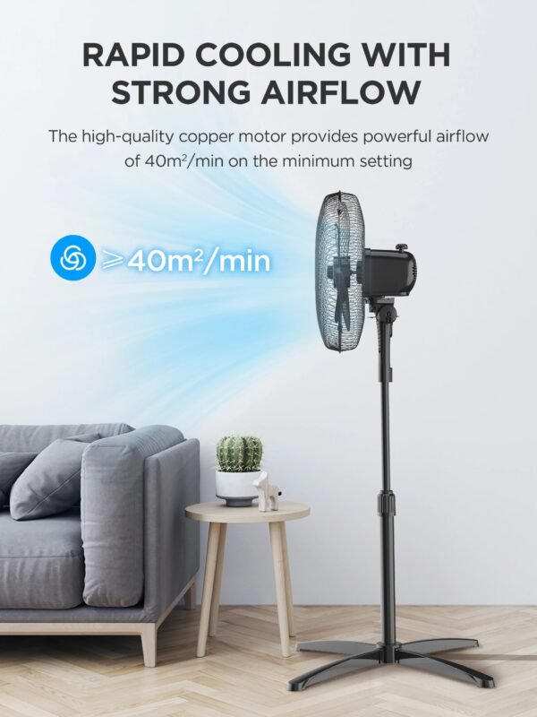 💨 Selloria BreezeMaster™ 40W Table & Pedestal Fan 3-Speed | 90° Oscillation | Adjustable Height | Quiet & Powerful Cooling - Image 3