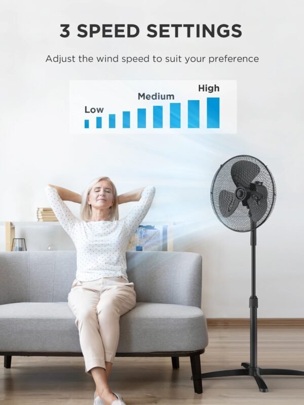 💨 Selloria BreezeMaster™ 40W Table & Pedestal Fan 3-Speed | 90° Oscillation | Adjustable Height | Quiet & Powerful Cooling - Image 4